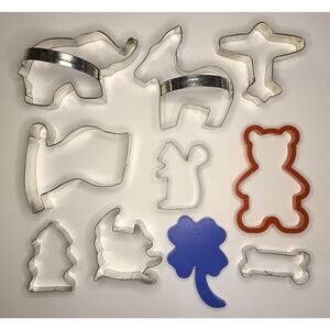 Cookie Cutters Lot of 10 Animals Flag Plane Metal Stainless Steel Plastic